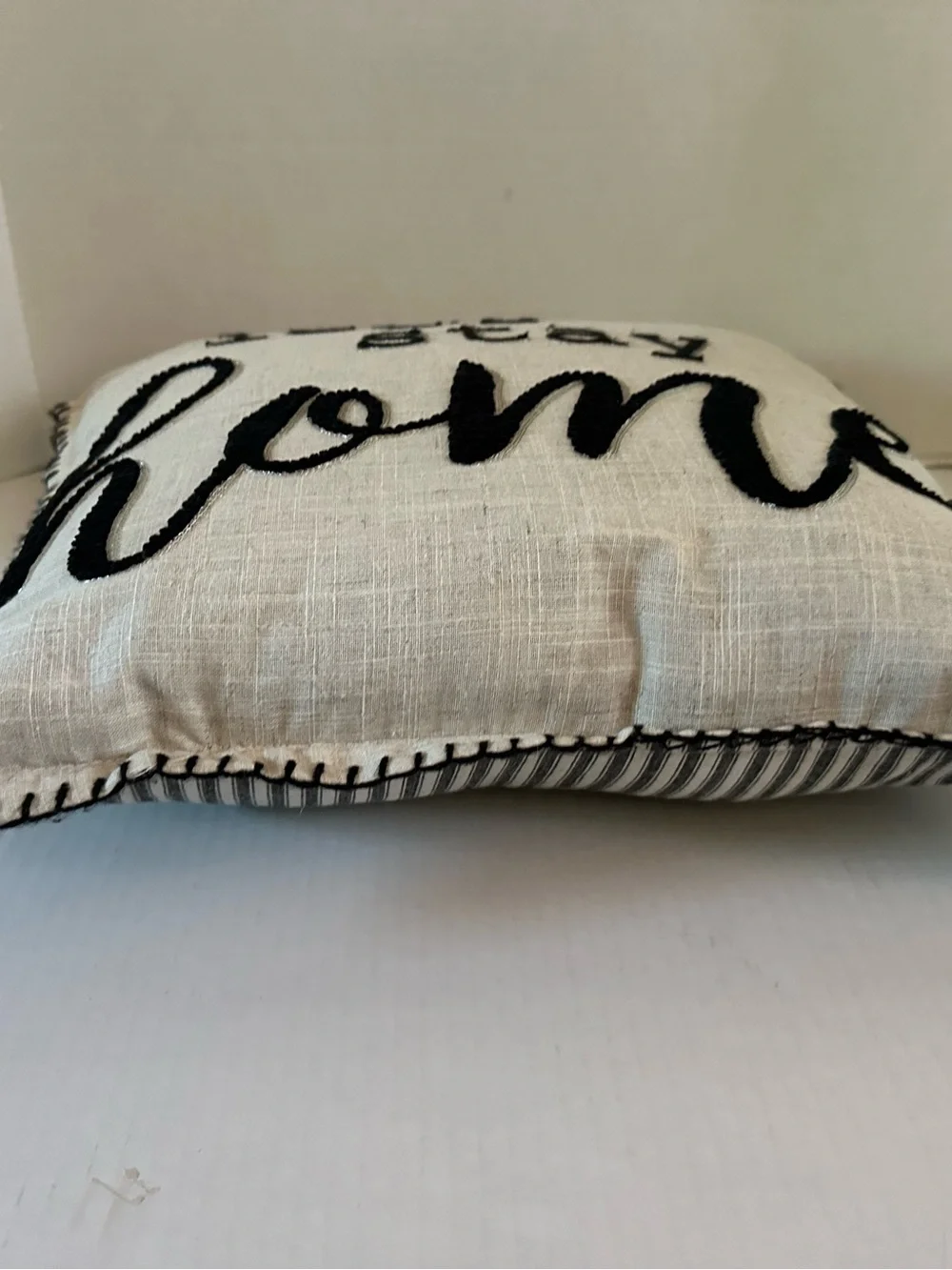 Neutral 'Let's Stay Home' Decorative Accent Pillow - Cream and Black